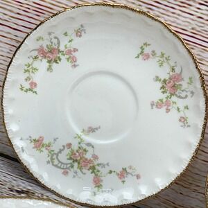 Vintage Pope Gosser Sterling 42 China‎ Saucers Floral Gold Trim Set of 6 USA